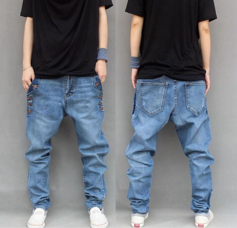 

Chic Men Tapered Baggy Pants Denim Harem Trousers Hip Hop Drop Crotch Jeans ADE, Blue