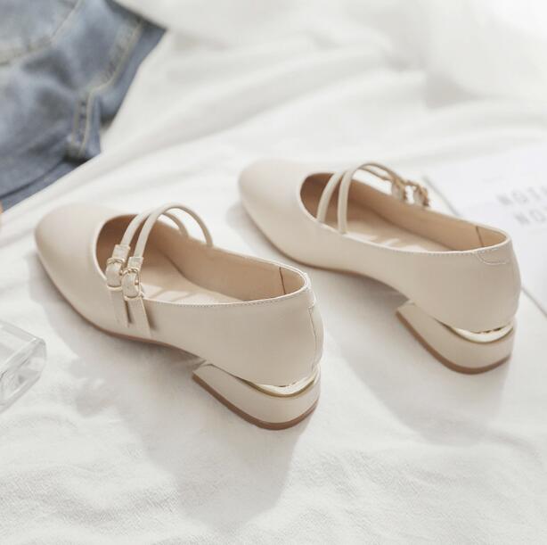 New season Women chunky heel shoes Beige Square Toe Shallow mouth Middle heel Pregnant women's shoes fashion lady Sequined party dress shoes