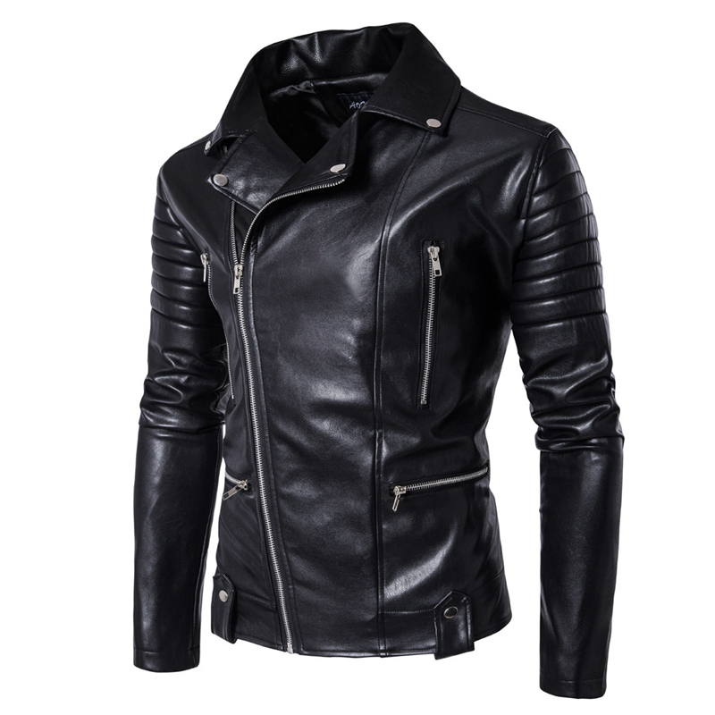 

New PU Jacket Punk Style Multi Zipper Design Motorcycle Biker Leather Jacket Men Fashion Coats Male Bomber Clothing,B003, B003 black