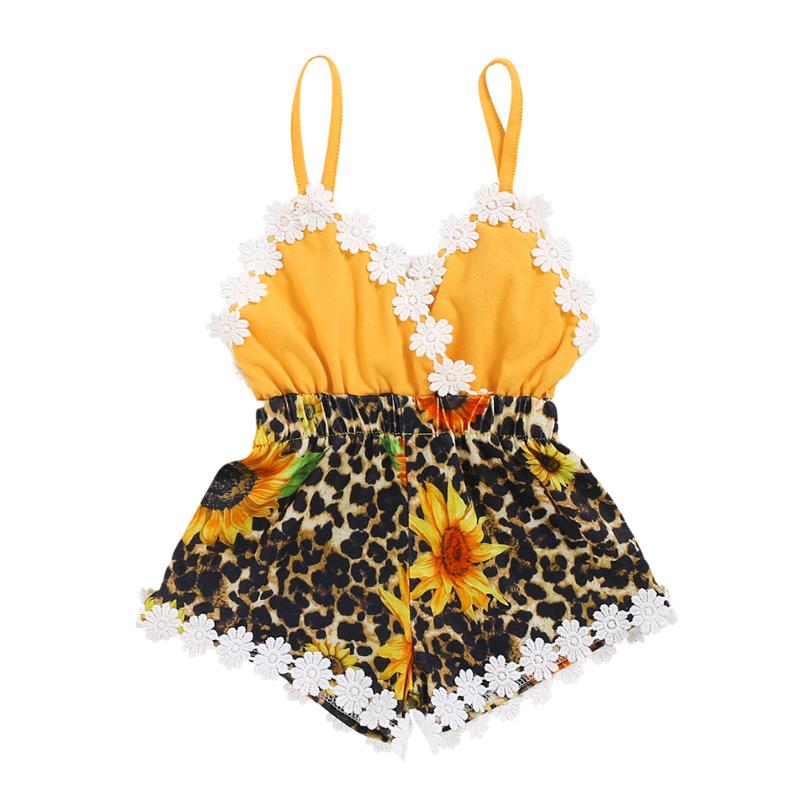 

Focusnorm 0-24M Summer Infant Kids Baby Girl Romper Sleeveless Sunflower Printed Jumpsuit Clothing, As pic