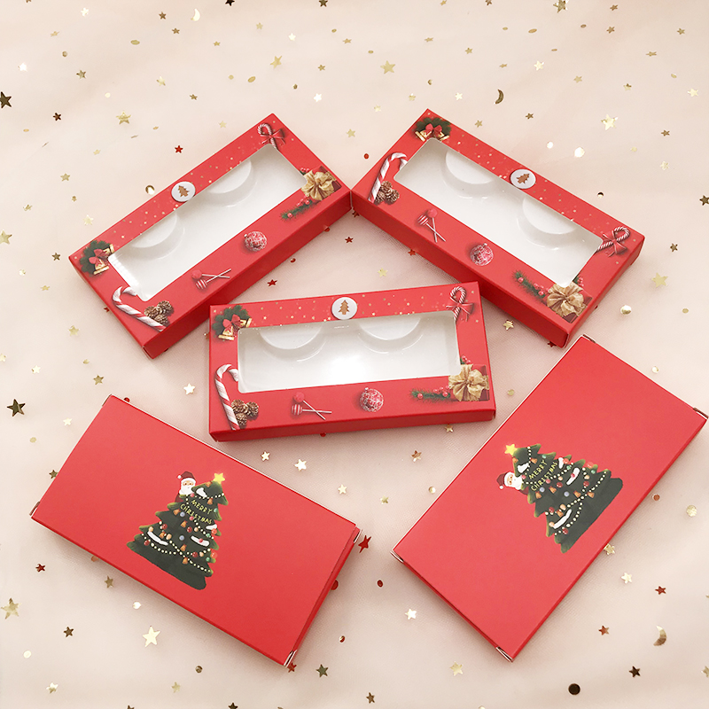 

Christmas Lash Box Empty Lash Box with White Tray Red Paper Mink Eyelash Case Fast Shipping
