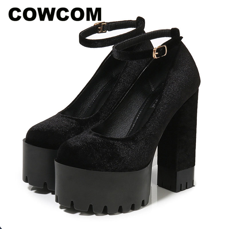 

COWCOM Women's Shoes 15CM Super High-heeled Shoes Waterproof Platform Catwalk Show Single Women Sandals ZYW-1317-2, Black