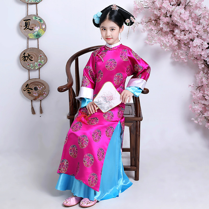 

Embroidery Girl Qing Dynasty Princess Folk Elegant Costume Ancient Chinese Clothing Court Dress for Cosplay Stage Performance, Headwear