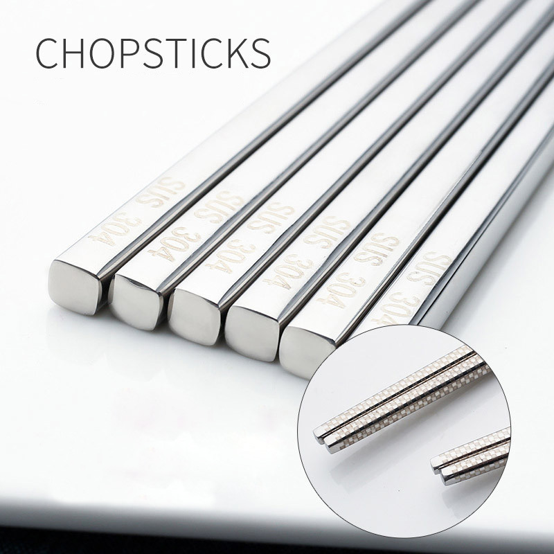 

High quality 304 Stainless Steel Non-slip Anti scald Dinner Chopsticks Tableware Portable Dinnerware