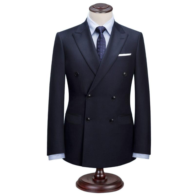 

Slim Fit Double Breasted Suit Custom Made Dark Navy Herringbone Suit Tailored soild Mens Man Fitted Double Breasted, Fj2133-53