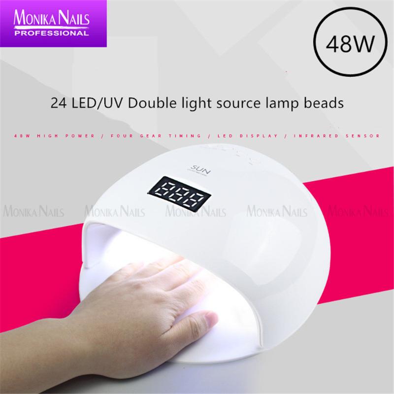 

48W Nail Lamp Infrared intelligent induction 24 LED/UV Double light source lamp beads Intelligent display time, White