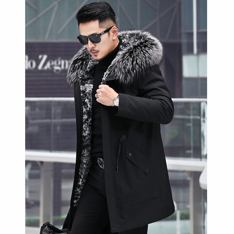 

Collar Mink Coat Raccoon Winter Jacket Men Real Fur Parka Plus Size Casaco 6-2206 YY2270, Rex fur liner