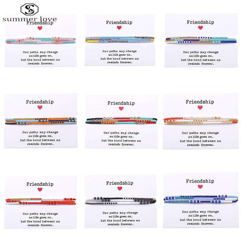 

Trendy Glass Seed Bead Bracelet 3 Layer Corlourful Bead By Hand Adjustable Size Couples Bracelets Charm Jewelry Gift For Women Men-Y