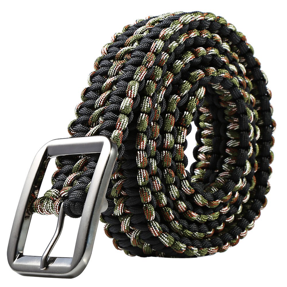 

Outdoor Hiking Paracord Belt 550lbs Waistband Camping Climbing Survival Paracord Belt 550 Parachute Cord Solid Steel Buckle, Black;brown