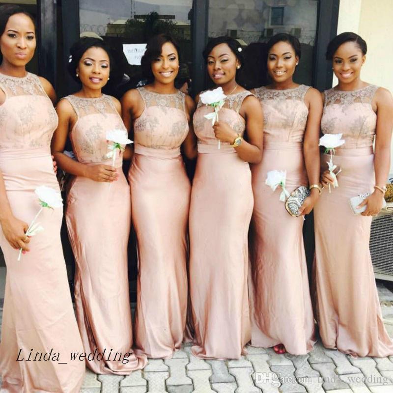 peach satin bridesmaid dresses