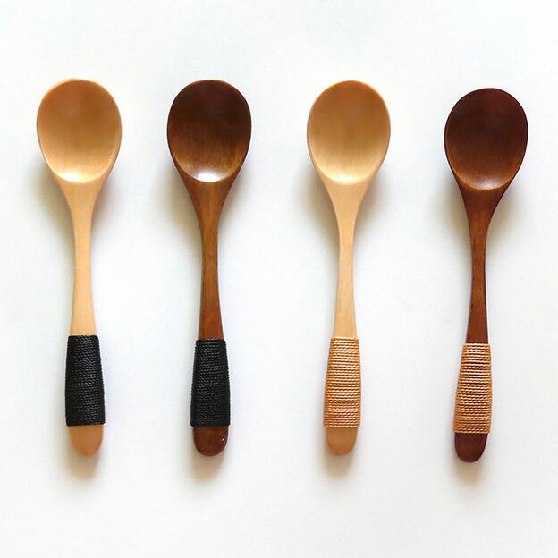 

10pcs/lot 13*2.8cm Japanese style handmade winding wood handle stirring spoons coffee spoon icecream