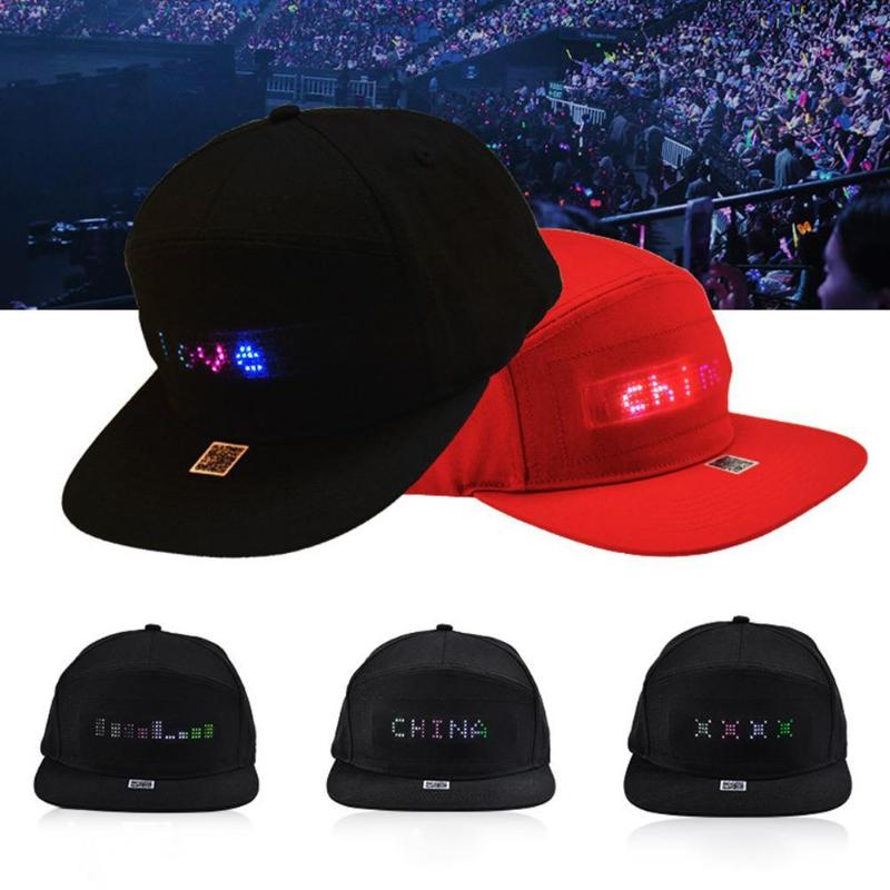 

Hip Hop Hats Men Women Bluetooth LED Hat Programmable Credit Roll Message Display Board Baseball Party Golf Cap Gift, Red
