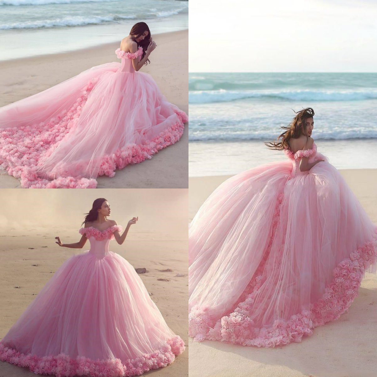 

2020 Pink Quinceanera Dresses with Floral Appliques Off Shoulder Puffy Tulle Ball Gown Prom Dress Sweet 16 Gowns robes de soirée, Green