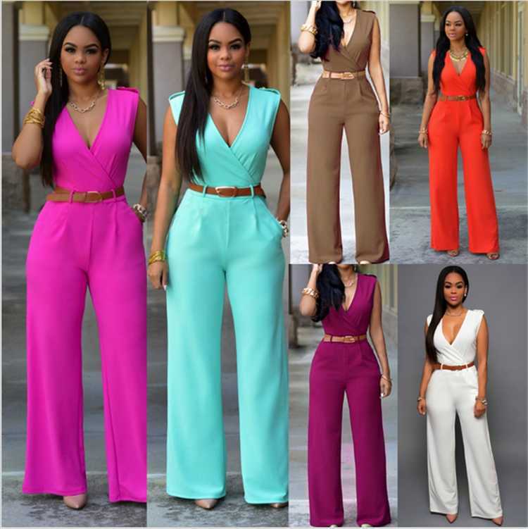 

13 Color Women' Summer Sexy V-neck Sleeveless Jumpsuits Belt White Black 2020 Women Clothes Fashion Elegant Loose Femme Office, Orange