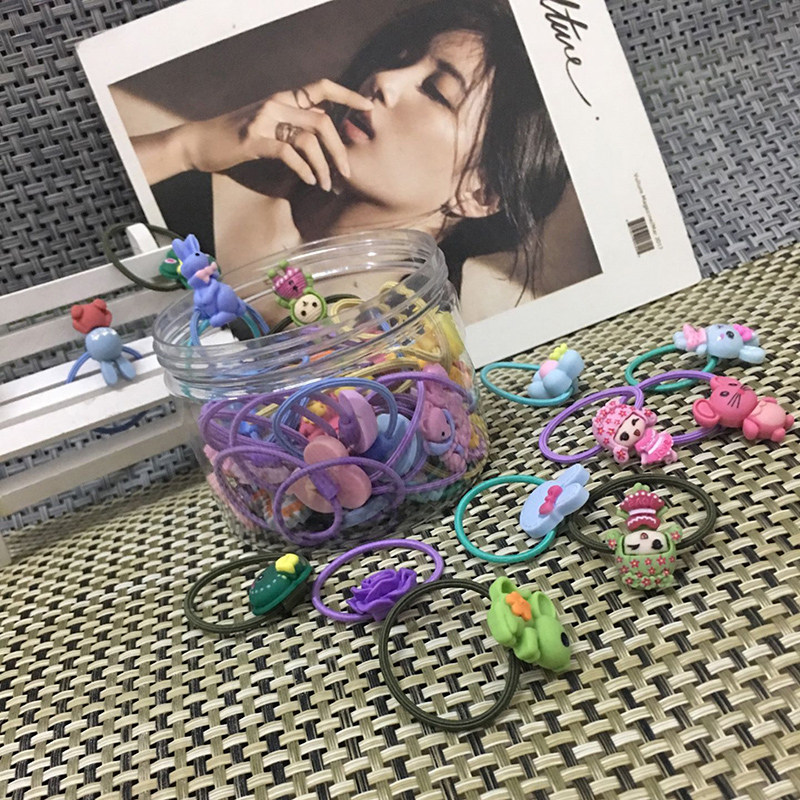 

2020 NEW Cartoon animal 50 mixed outfit hair tie rope rubber band girl ball tie hair accessories princess ring accessories