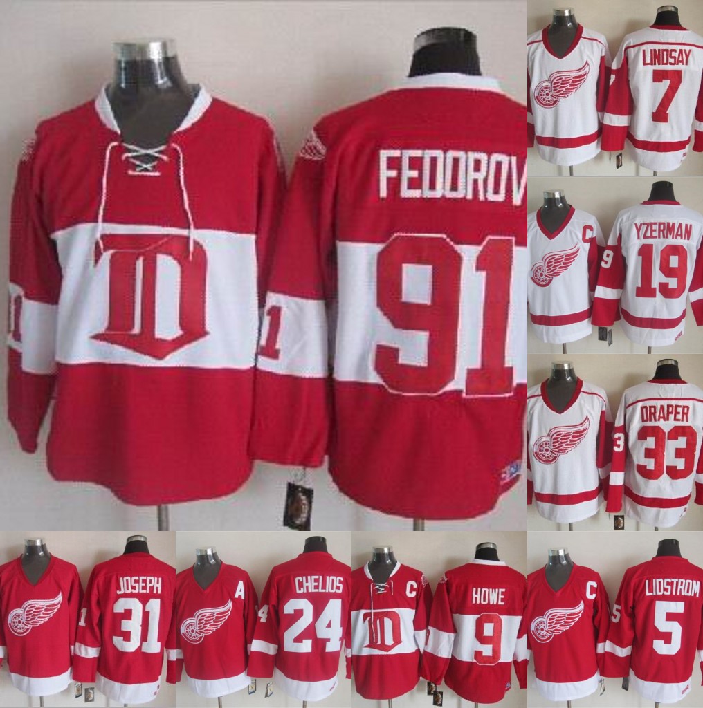 

Detroit Red Wings 91 Sergei Fedorov 33 Kris Draper 5 Nicklas Lidstrom 10 Alex Delvecchio 31 Curtis Joseph 17 Brett Hull Hockey Jersey, 31 white