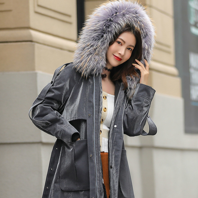 

Rex Winter Coat Women Korean Real Fur Parka Long Jacket Abrigos Mujer Invierno 2020 YY230, Grey