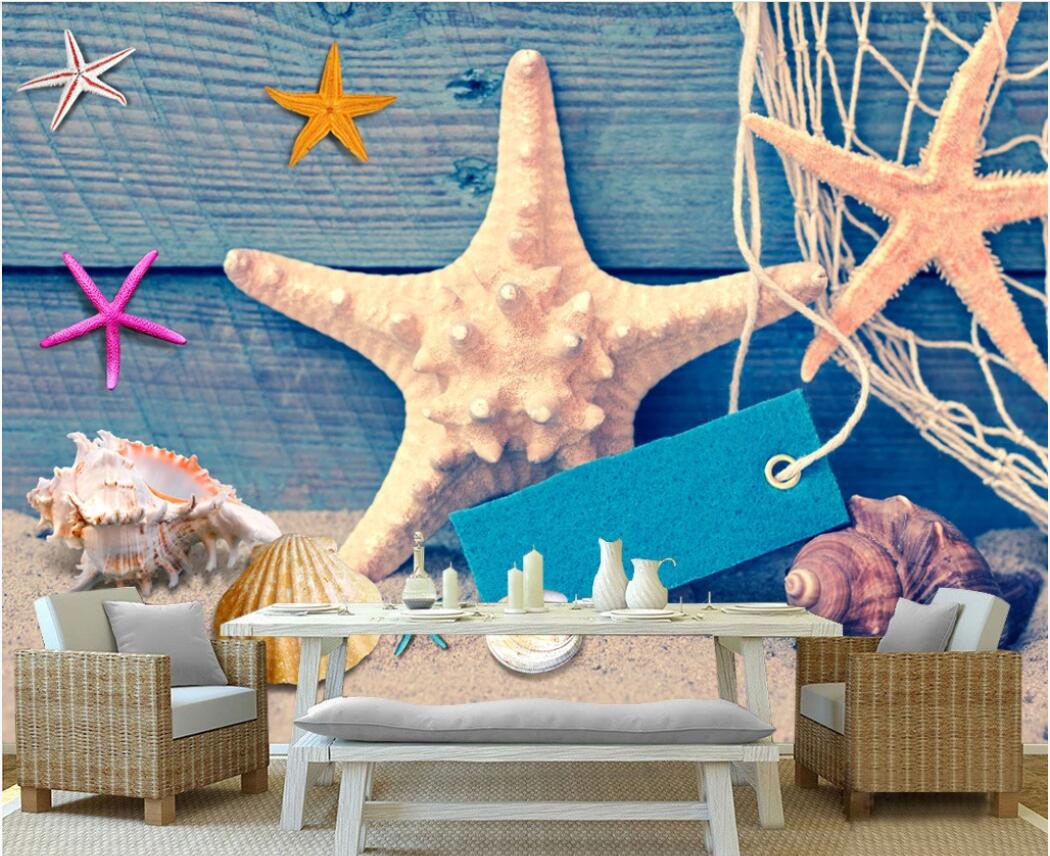 

3d room wallpaper on a wall custom photo mural Mediterranean style fishnet shell outfit background wall wallpaper for walls 3 d, Non-woven fabric