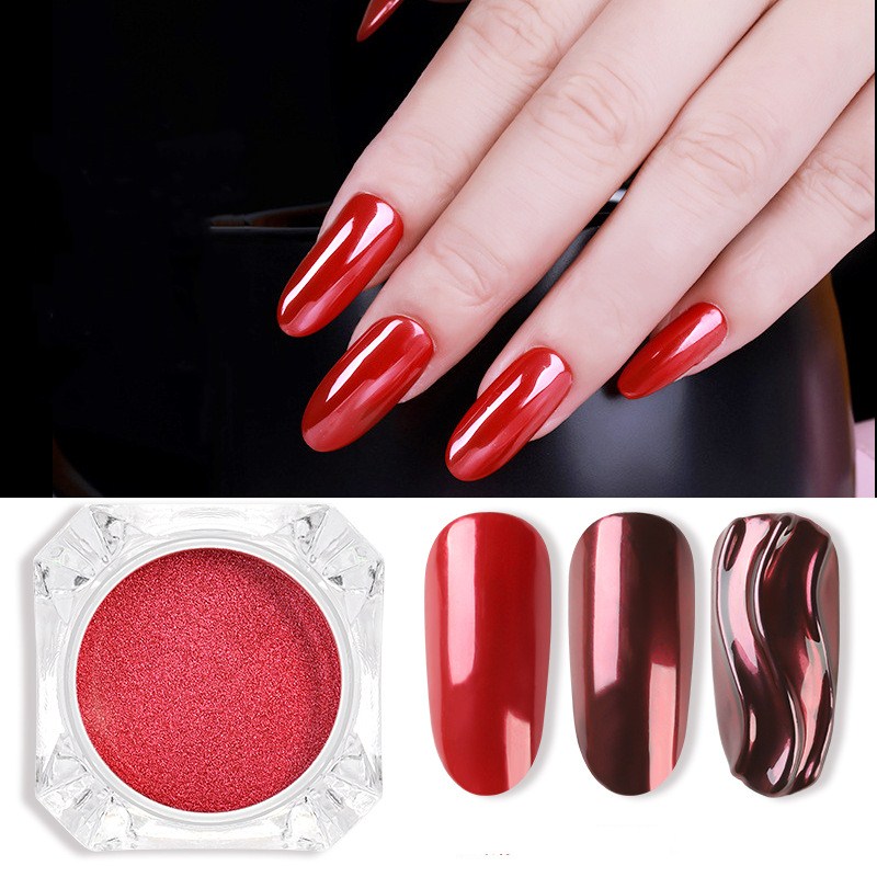 

New Nail Mirror Flour China Red Water Ripple Rose Metal Magic Mirror Powder Nail Glitter Decoration