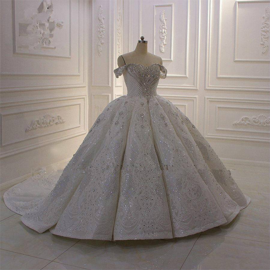 

Real Pictures Ball Gown Wedding Dresse White Off Shoulder Luxury Crystal Beaded Saudi Arabian Dubai Bridal Gown Plus Size, Light sky blue