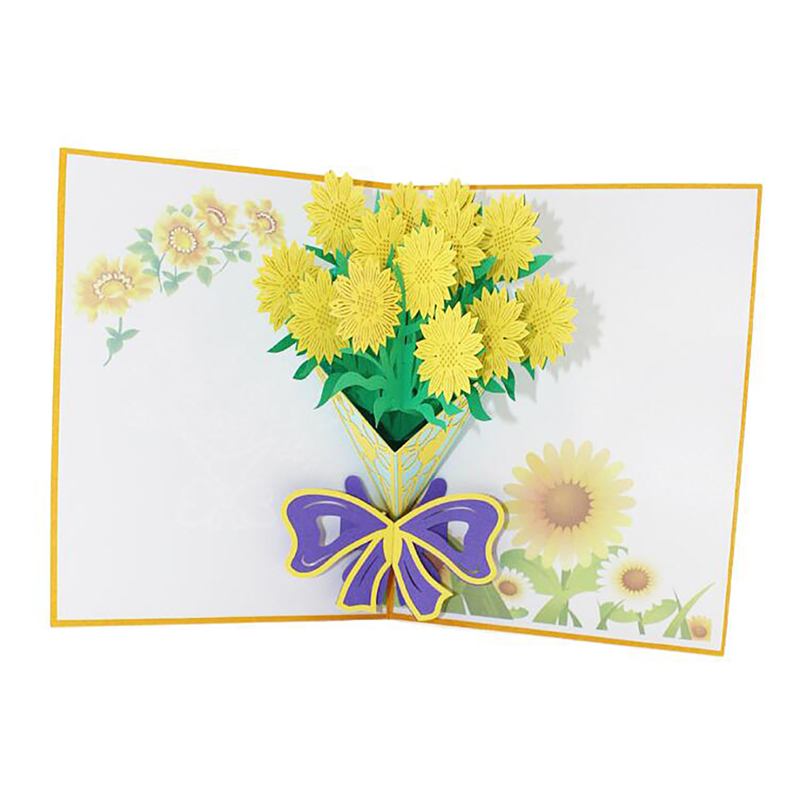

New 3D UP Card Birthday Gift With Envelope Chrysanthemum Card Sticker Paper Invitation Greeting Postcard