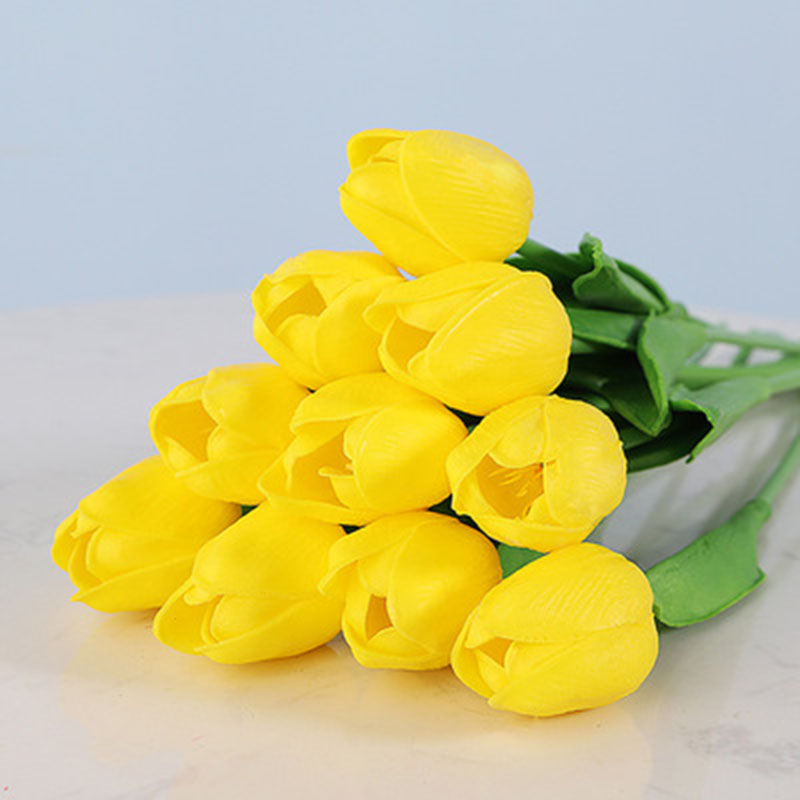 

Pu Mini Tulip Flower Real Touch Wedding Flower Bouquet Artificial Silk Flowers For Home Party Decoration, Yellow