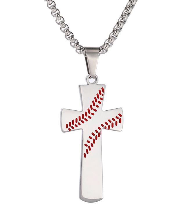 

wholesale choose styles 2020 New cross Baseball Bat necklace Pendant Gold Silver Black Color Stainless Steel Baseball Cross Pendant Necklace