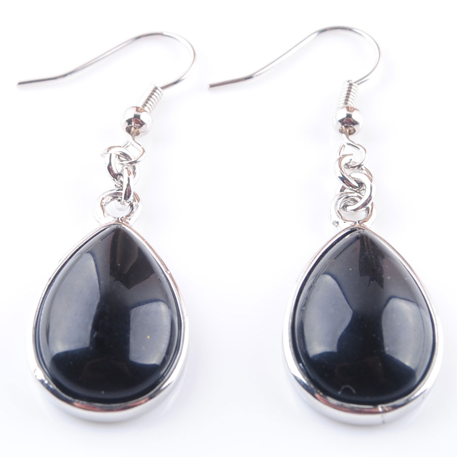 

WOJIAER Fashion Natural Black Agate Stone Hook Dangle Water Drop Earrings Solid Jewelry for Women R3172