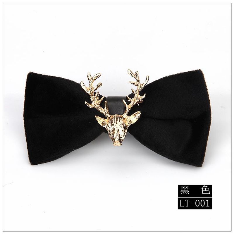 

Trendy Men Golden Velvet Christmas Moose Head Wedding Bow Tie