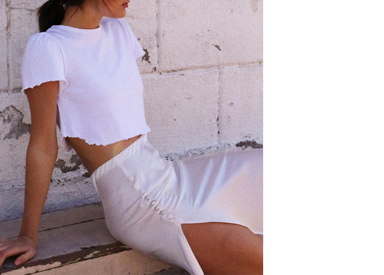 

Newest Ladies Fashion Silk High Waist Solid White Color Midi Casual Skirt With Button Closure And Side Vents, White as real pic
