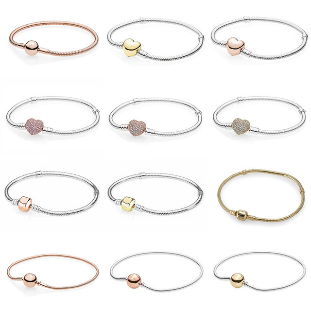 

Other Bracelets Real 925 Sterling Silver Love Type Round Head Buckle Shiny Snake Bone Bracelet Fit European Charm Women Jewelry