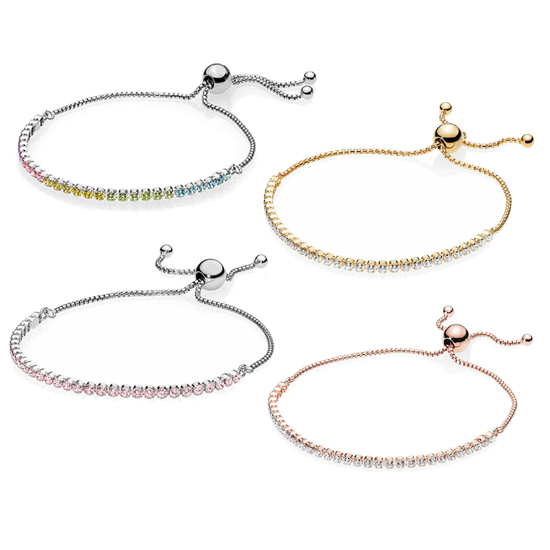 

Other Bracelets Real 925 Sterling Silver Crystal Stone Adjustable Shining Bracelet Fit European Charm Women Jewelry