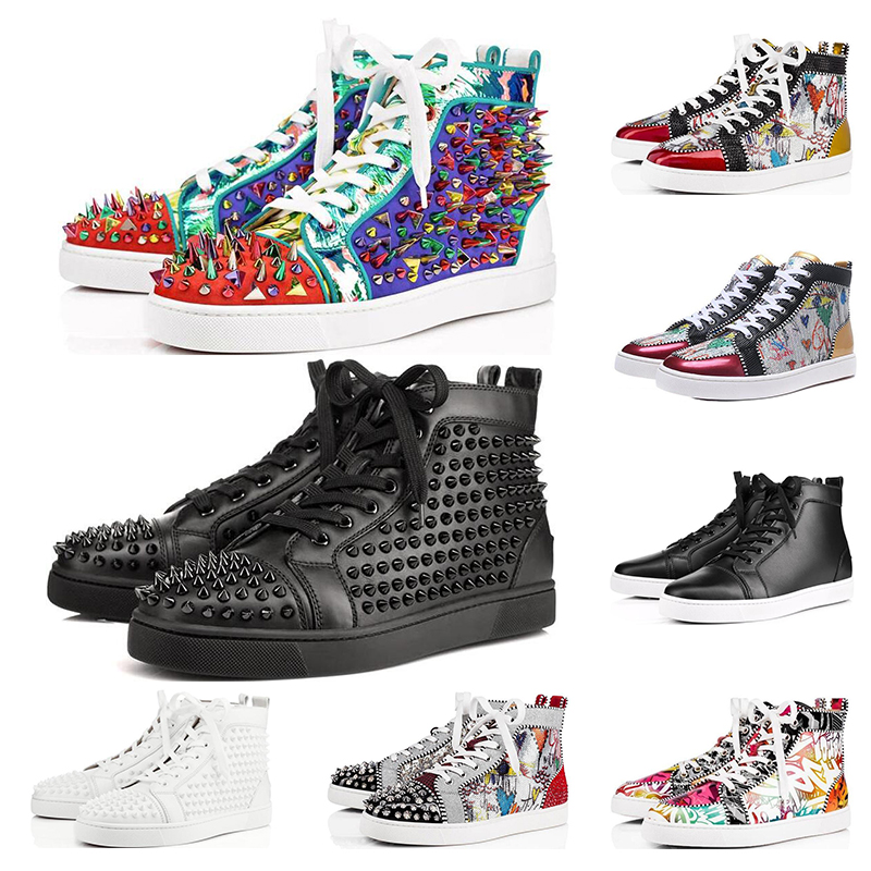 

High-Quality Designer Red Bottoms shoes for Men and Women multicolor black Flat bottom flash Casual vintage spikes rivet Sneaker, 29
