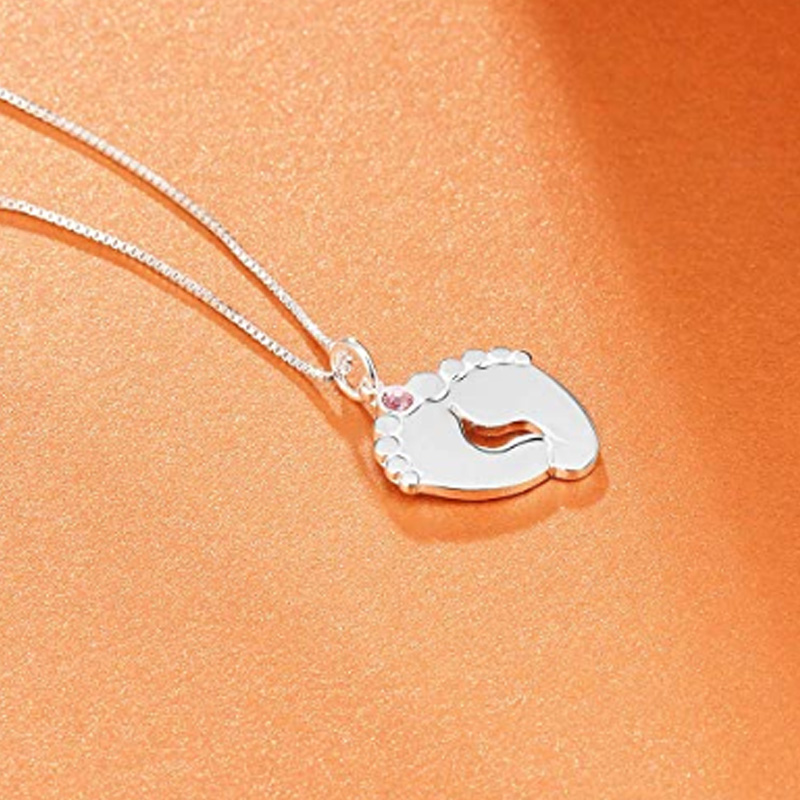 

Pendant Necklaces DIY Customized Personalized Baby Foot Necklace With Custom Name, Simulated Birthstone