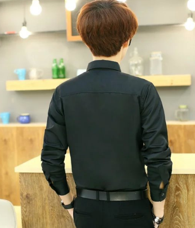 

Business men's work clothes shirt men's long sleeve white shirt professional work color clothes Youth inch, Black