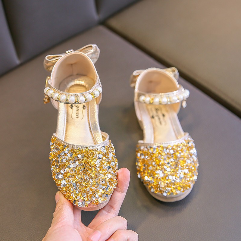 

NEW Summer Children Shoes Princess Sandals Fashion Rhinestone Soft Bottom Breathable Performance Shoes For Girls Size 26-36, Gold