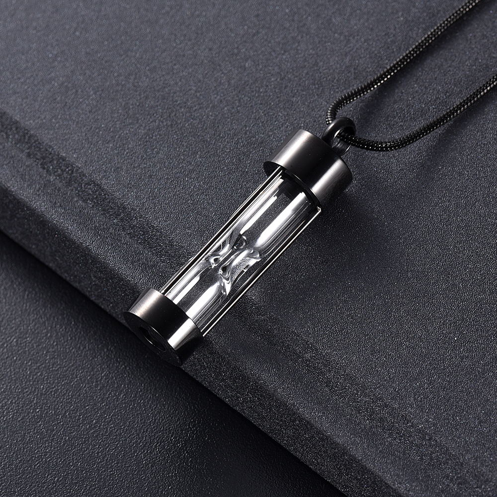 

IJD9400 Free Funnel & Gift Box, Black Color Hourglass Cremation Necklace Ashes Holder Keepsake Jewelry Stainless Steel Locket Funeral Urns