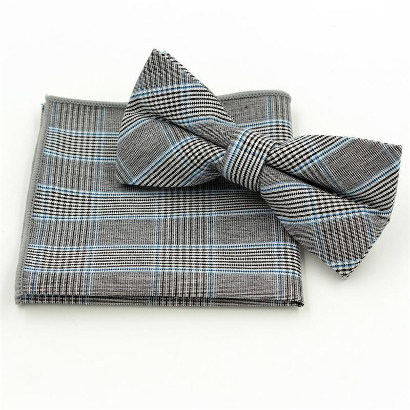 

plaid Handkerchief set BowTie bowknot England style cotton Jacquard Woven Men Butterfly Bow Tie Pocket Square Suit