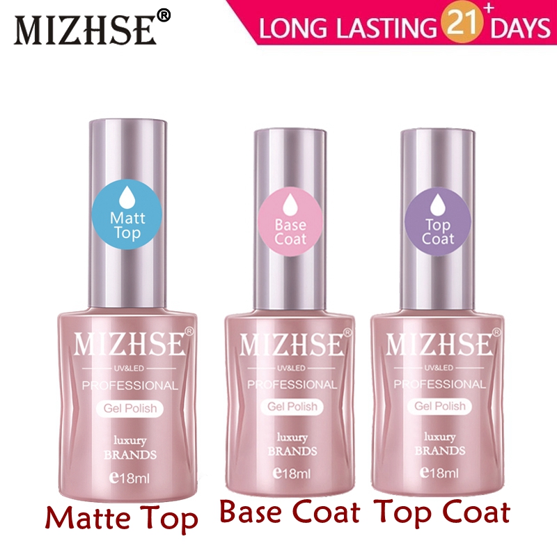 

MIZHSE No Wipe Top Base Coat Matte Top Transparent Gel Nail Polish UV LED Nail Primer Builder Fingernail Gel Varnish Lacquer, As pic