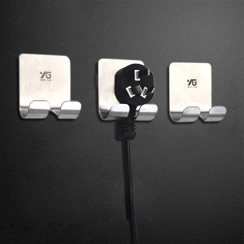 

304 Stainless Steel Paste Type Power Supply Plug Sticking Key Holder Wall Hook Rack Cable Storage Kitchen Accessories Organizer
