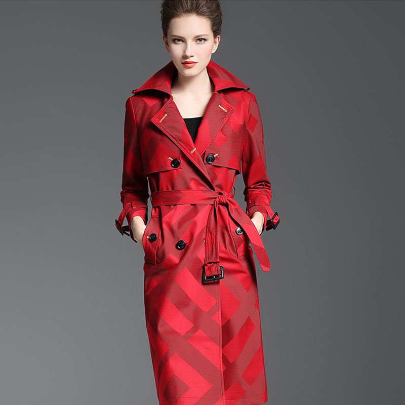 

2XL! Trench Overcoat 2019 Spring Autumn Women Elegant Double Breasted Plaid Plus Size Long Coat Female Red Trench, Green
