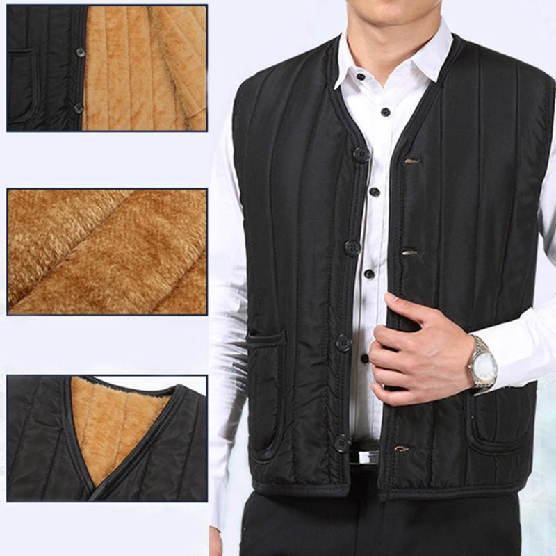 

Fashion Men Father Dads Fleece Vest Coat Striped Winter Warm Waistcoat Vest Tops NYZ Shop, As pic