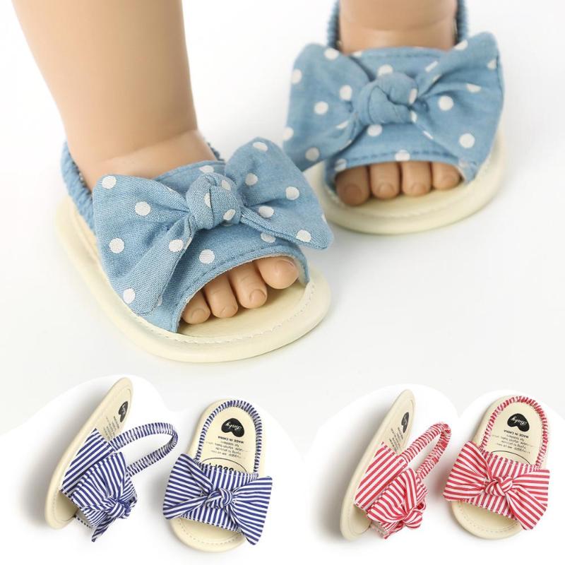 

Toddler Infant Baby Summer Sandals Striped Dot Print Bowknot Princess Soft Bottom Shoes -6M 6-12M 12-18M