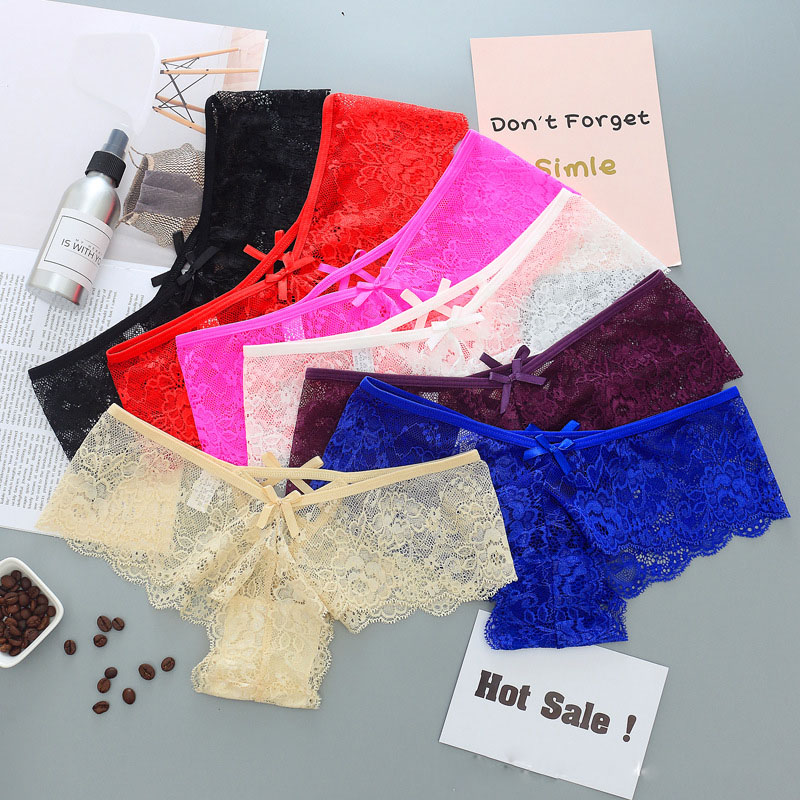 

Women Lace Bandage Sexy Briefs Transparent Underwear Hollow Panties, Beige