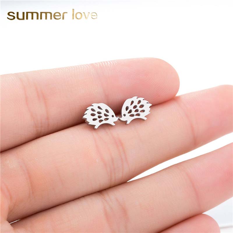 

Lovely Hedgehog Stud Earrings for Girls Cute Fashion Animal Ear Earrings Jewelry Stainless Steel Silver Earing
