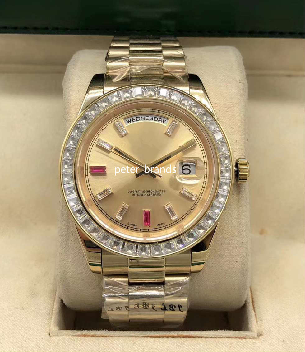 

High quality Baguettes Diamond Bezel watch Gold Stainless steel case (gold black )face Mechanical Movement Mens size 41MM Sport WristWatches, Gold face