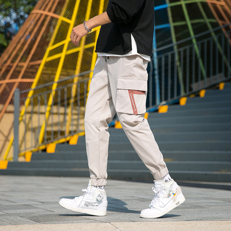 

Januarysnow Men's Fashion Color Matching Loose Overalls Loose Cropped Pants Leggings Casual Pants Men, Beige