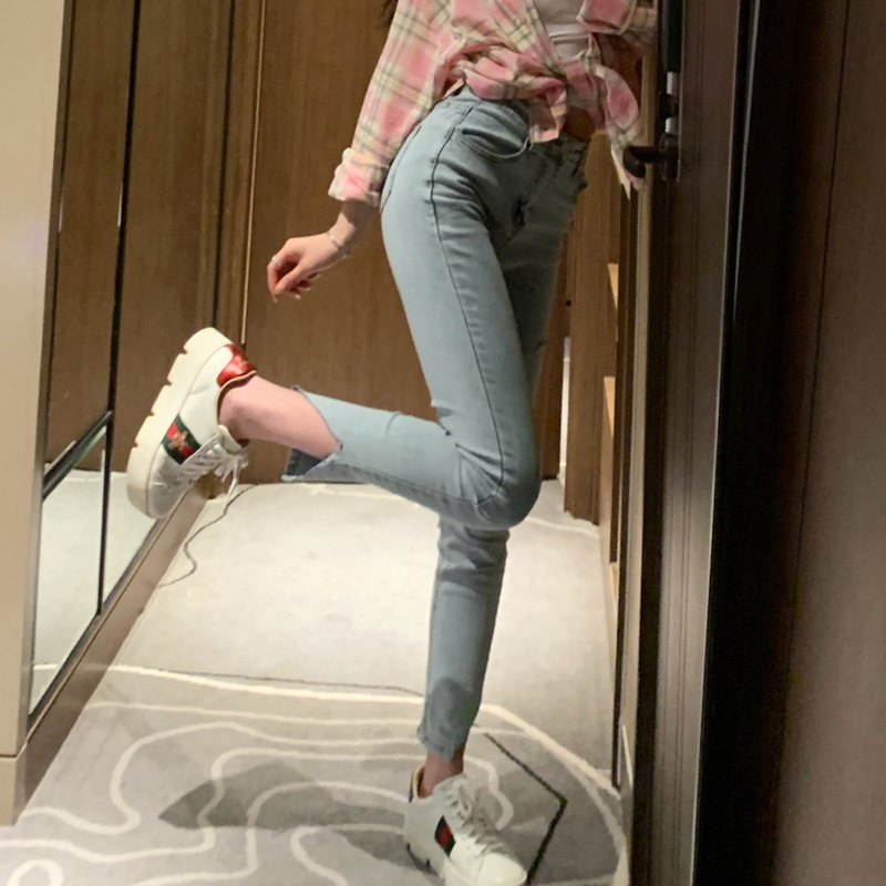 

ancient ways is shallow blue high waist tight trousers mouth open fork to cultivate morality jeans web celebrity, See chart