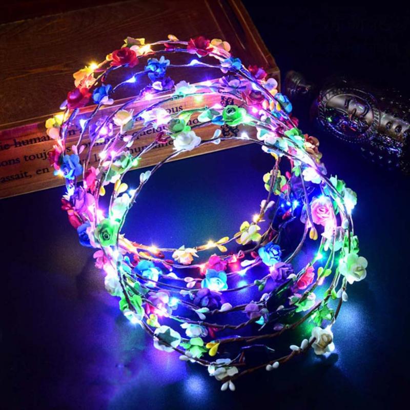 

Hot Sale Party Glowing Wreath Halloween Crown Flower Headband Women Girls LED Light Up Hair Wreath Hairband Garlands Gift