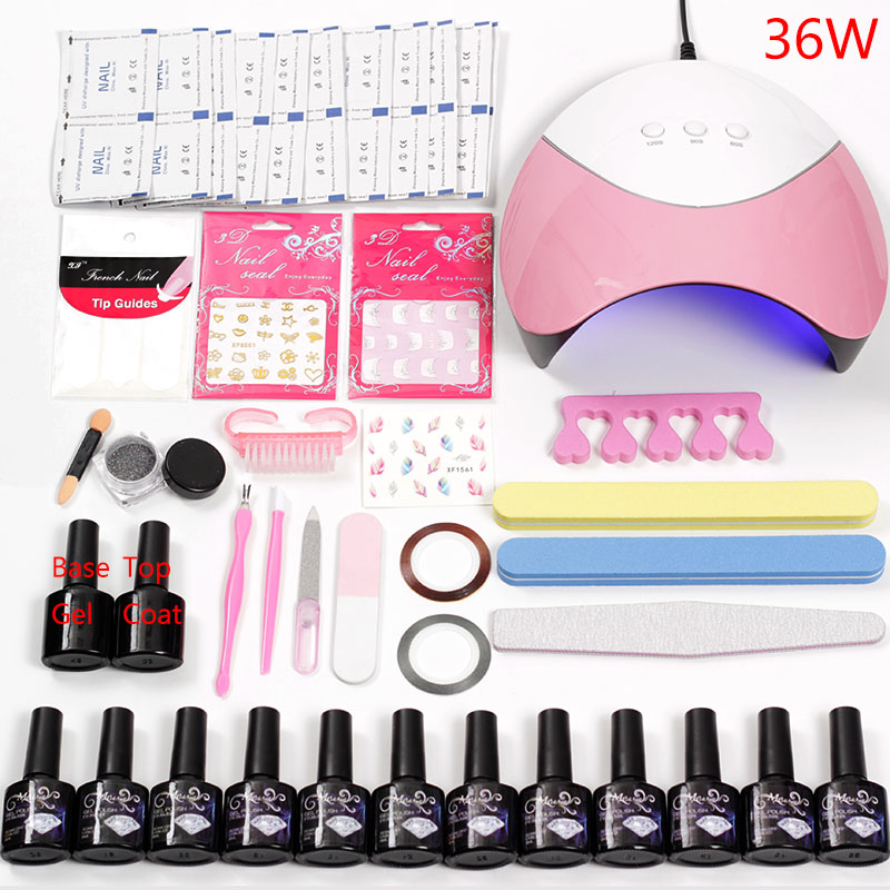 

Nail Art Manicure Tools 36w UV led Lamp nail dryer 6/12 Color 8ml base top coat soak off Gel varnish polish set kits